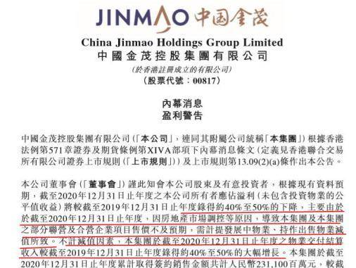  中国金茂：业绩暴雷 财务“洗澡”还是未雨绸