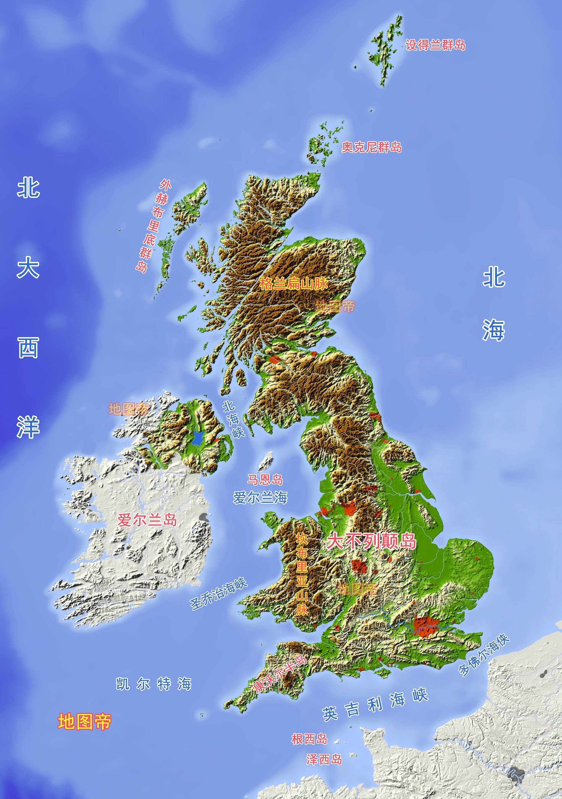 英国山脉河流地形图图片