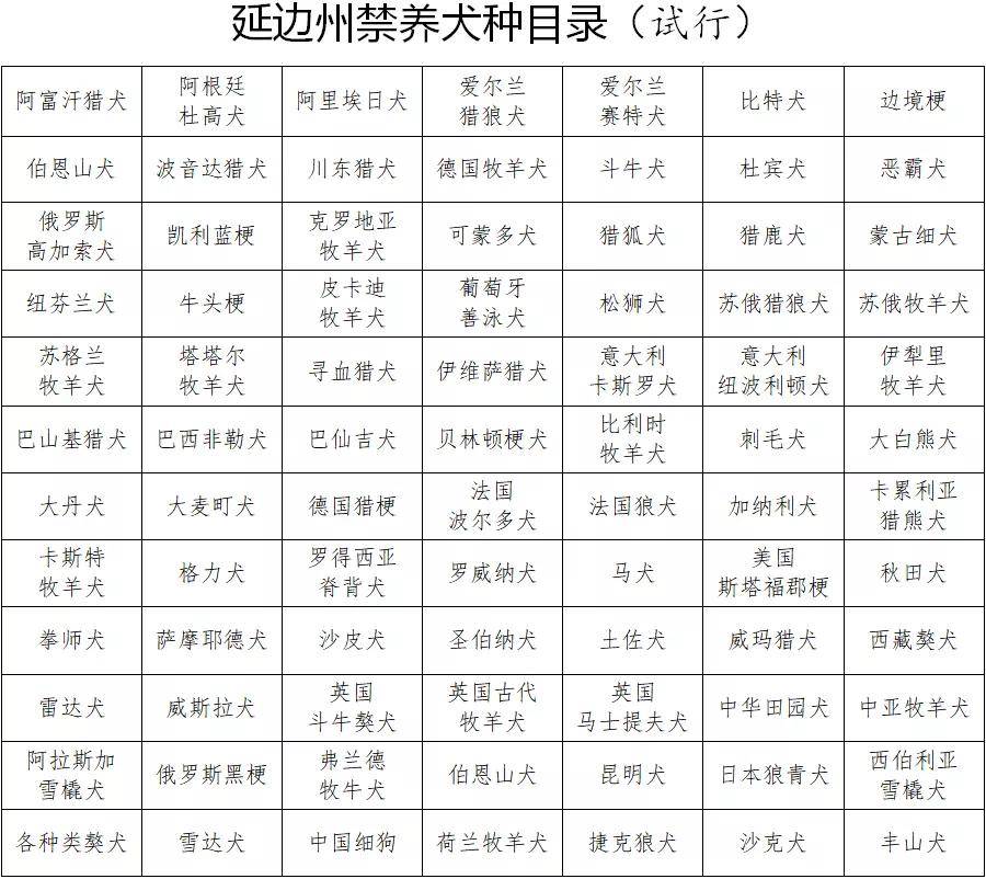 吉林省一地公布84种禁养犬名单萨摩耶阿拉斯加田园犬