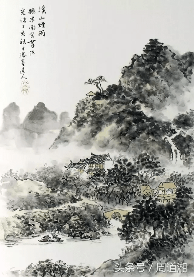 《芥子园画谱》——山水篇欣赏疏疏朗朗的钩叶髡柳5点叶法,双钩法柳树