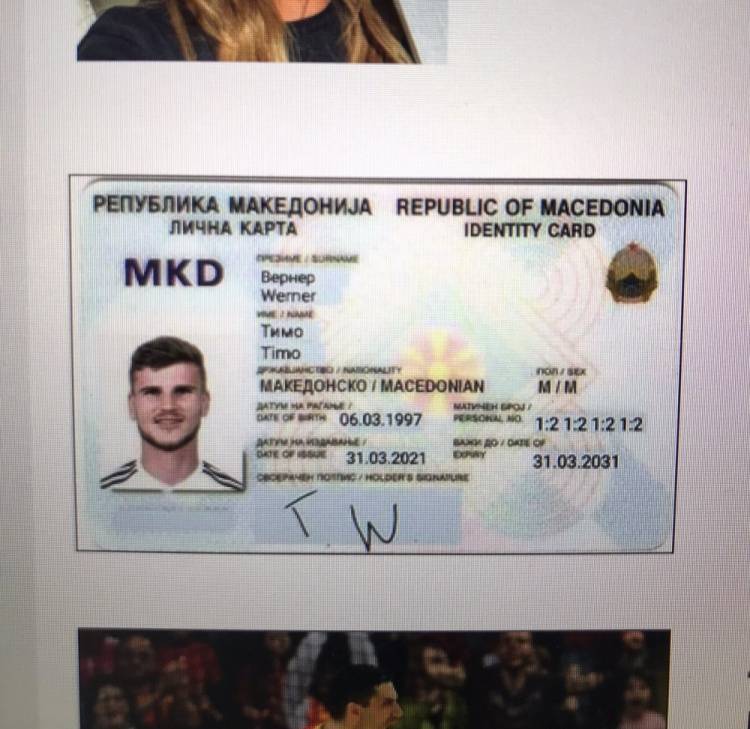 太损了！维尔纳被颁发北马其顿身份证 证件号扎心_比赛