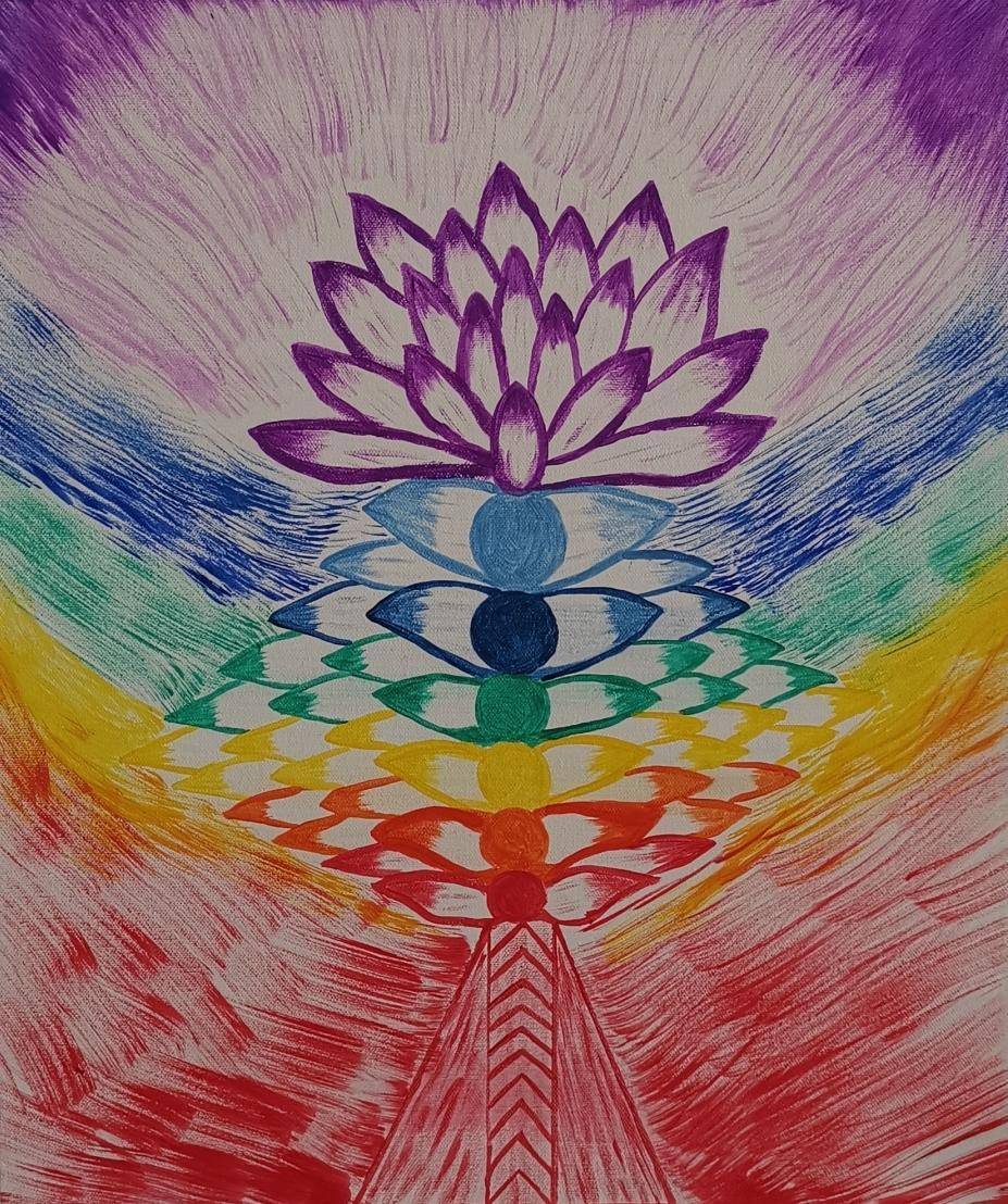 《中脉七轮莲花盛开》 50x60cm《心花怒放》 40x40cm《无影树下,沐浴