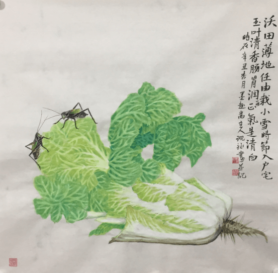 花鸟名家刘现禄笔下《蝈蝈白菜》