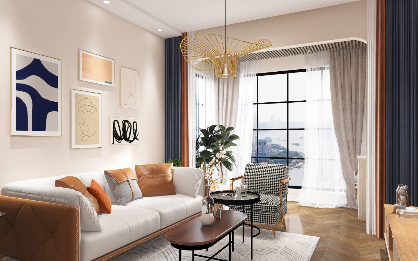 橘色的背景墙采用了乳胶漆,兼具了高性价比,易清理的特点.