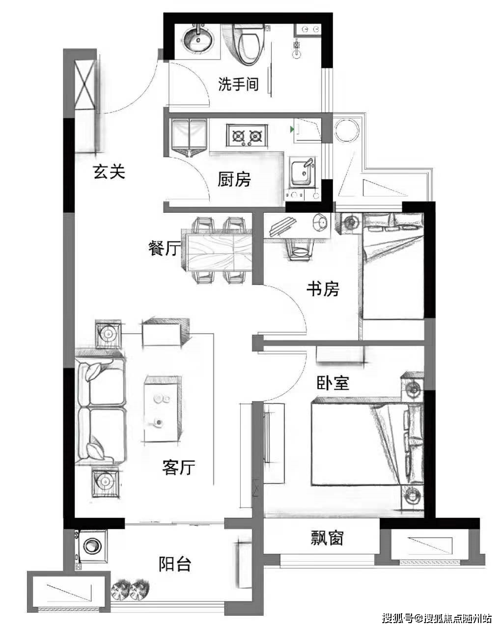 阳光流连,清风婉转客餐厅一体,衔接南阳台,揽四季美景主卧阔景飘窗