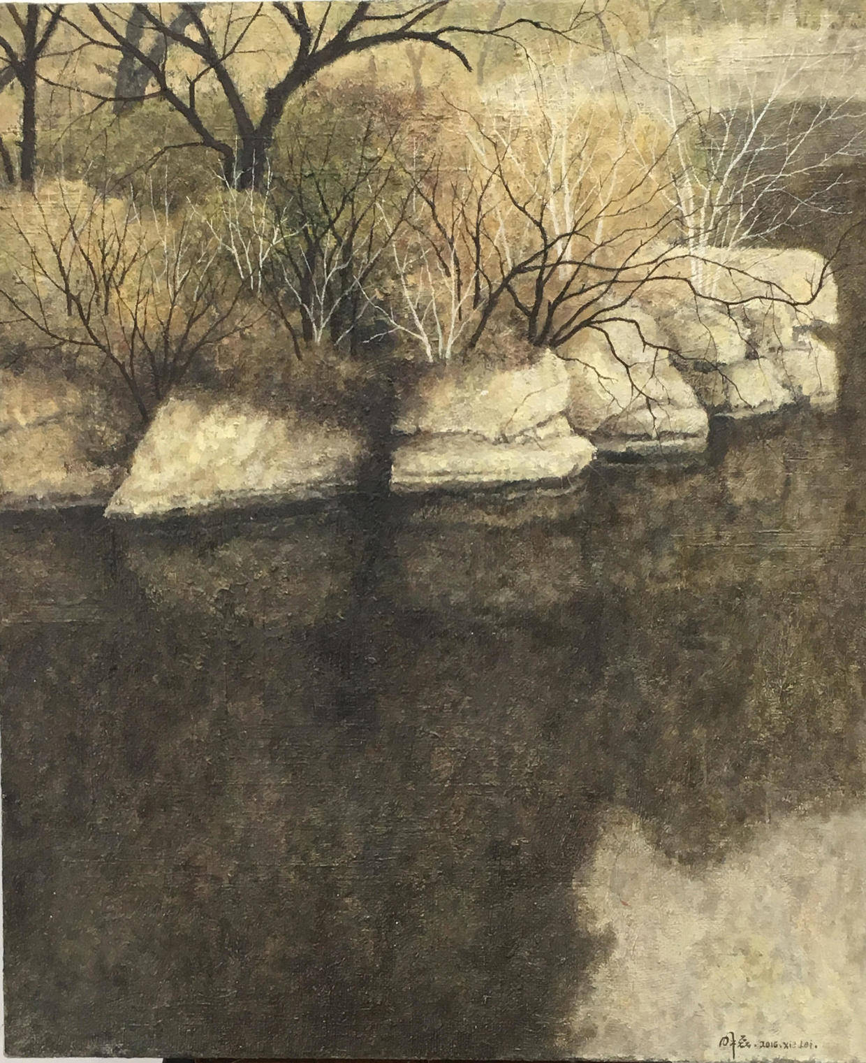 《秋水》 50x60cm 布面油彩 2016年《山水1》 72x72cm 布面油画 2020