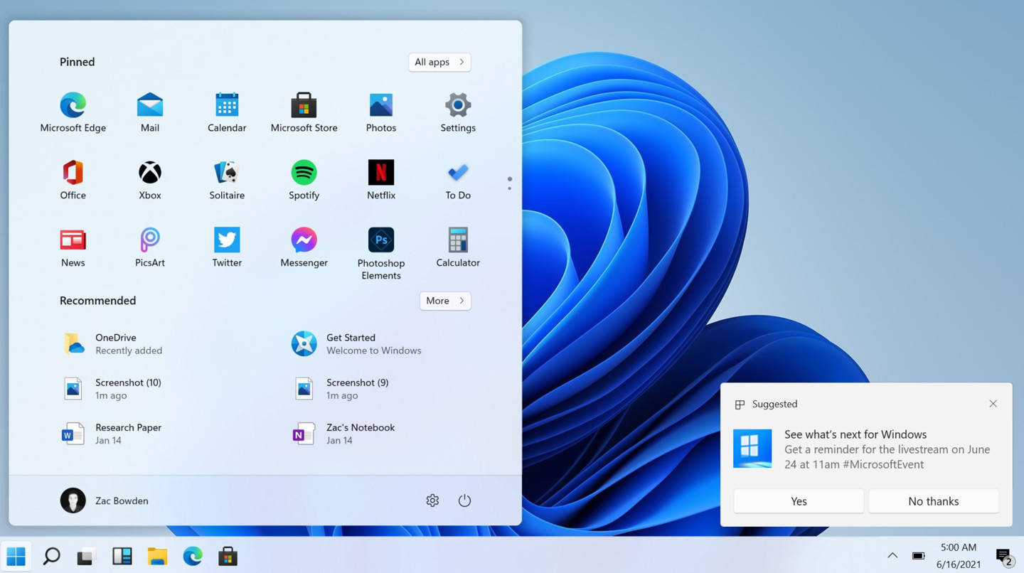 圆角|Win11镜像惨遭泄露：居中任务栏+UI圆角+新壁纸