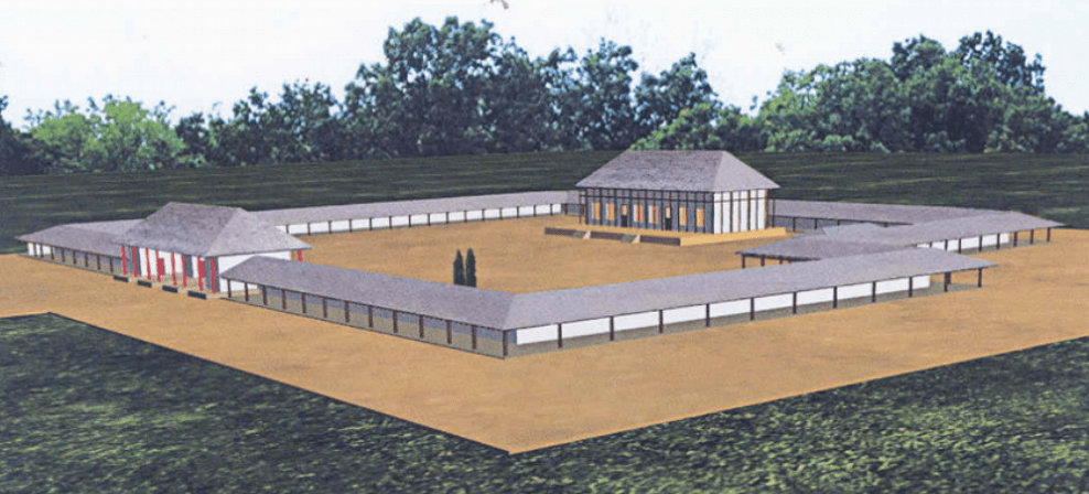 想象图(因为发掘进度所以还存在未确定建筑) ▲二里头遗址一号宫殿