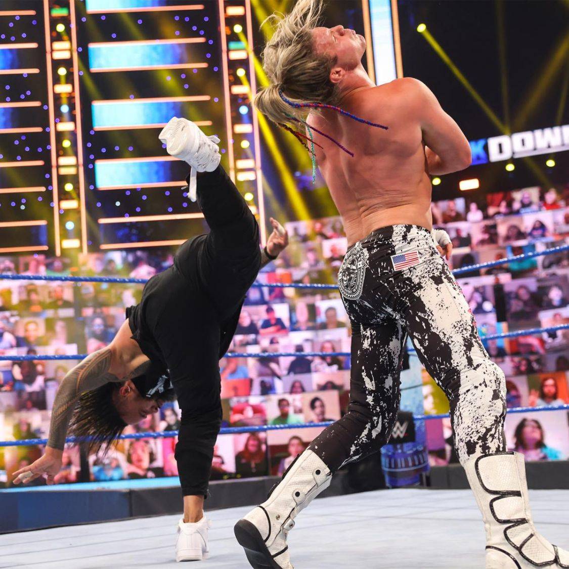 吉米·乌索今天在wwe smackdown的单打比赛中对阵道夫·齐格勒.