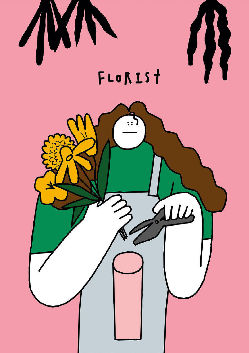 涂鸦风的人物插画画风感觉笨笨的却显得十分可爱