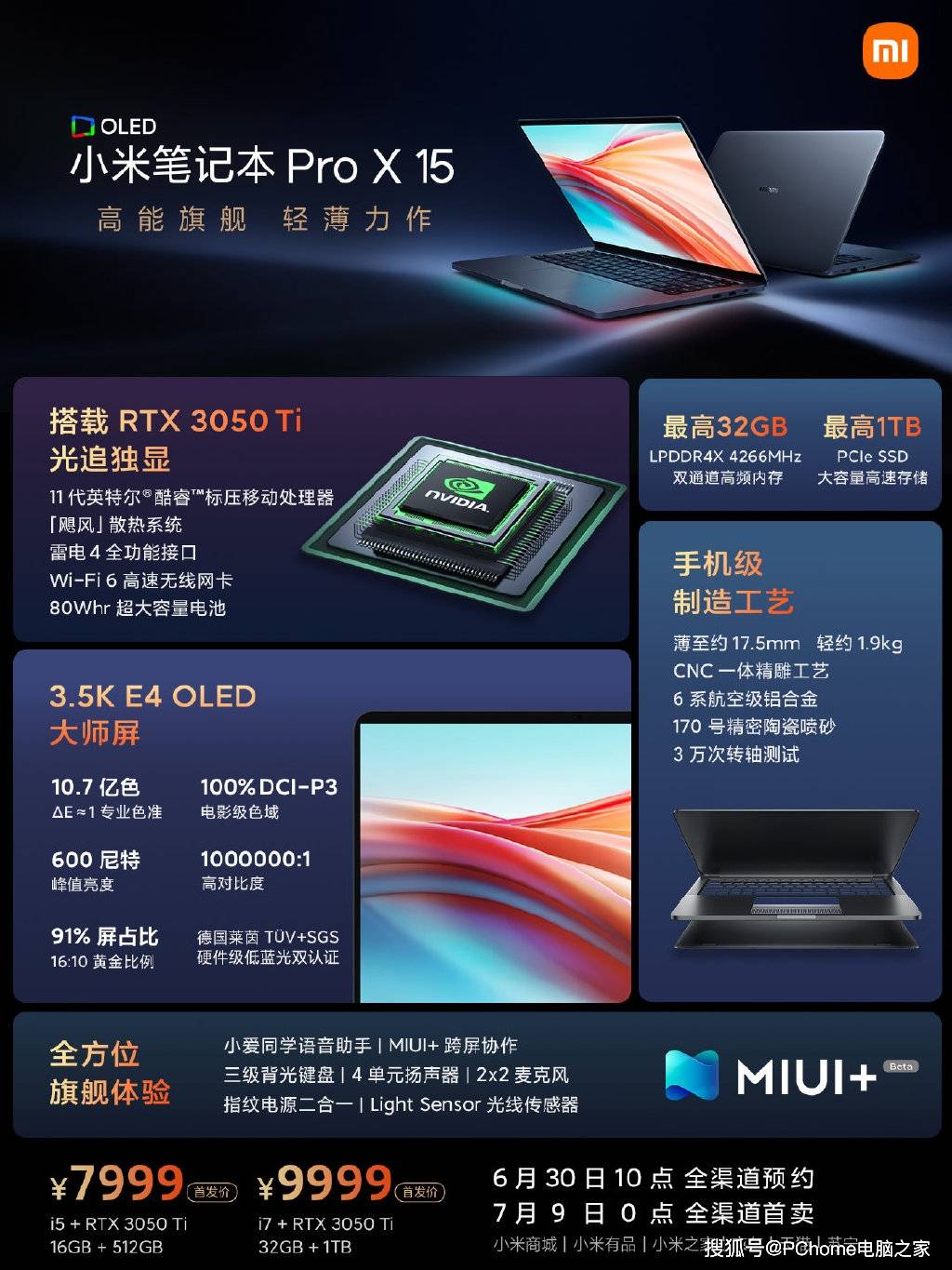 方面|小米笔记本Pro X 15发布 3.5K大师屏+RTX 3050 Ti独显