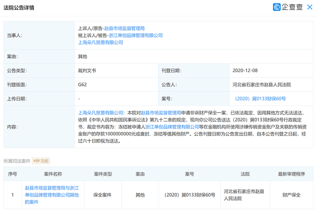 浙江单创品牌管理有限公司因涉嫌传销曾被冻结10亿元(图1)