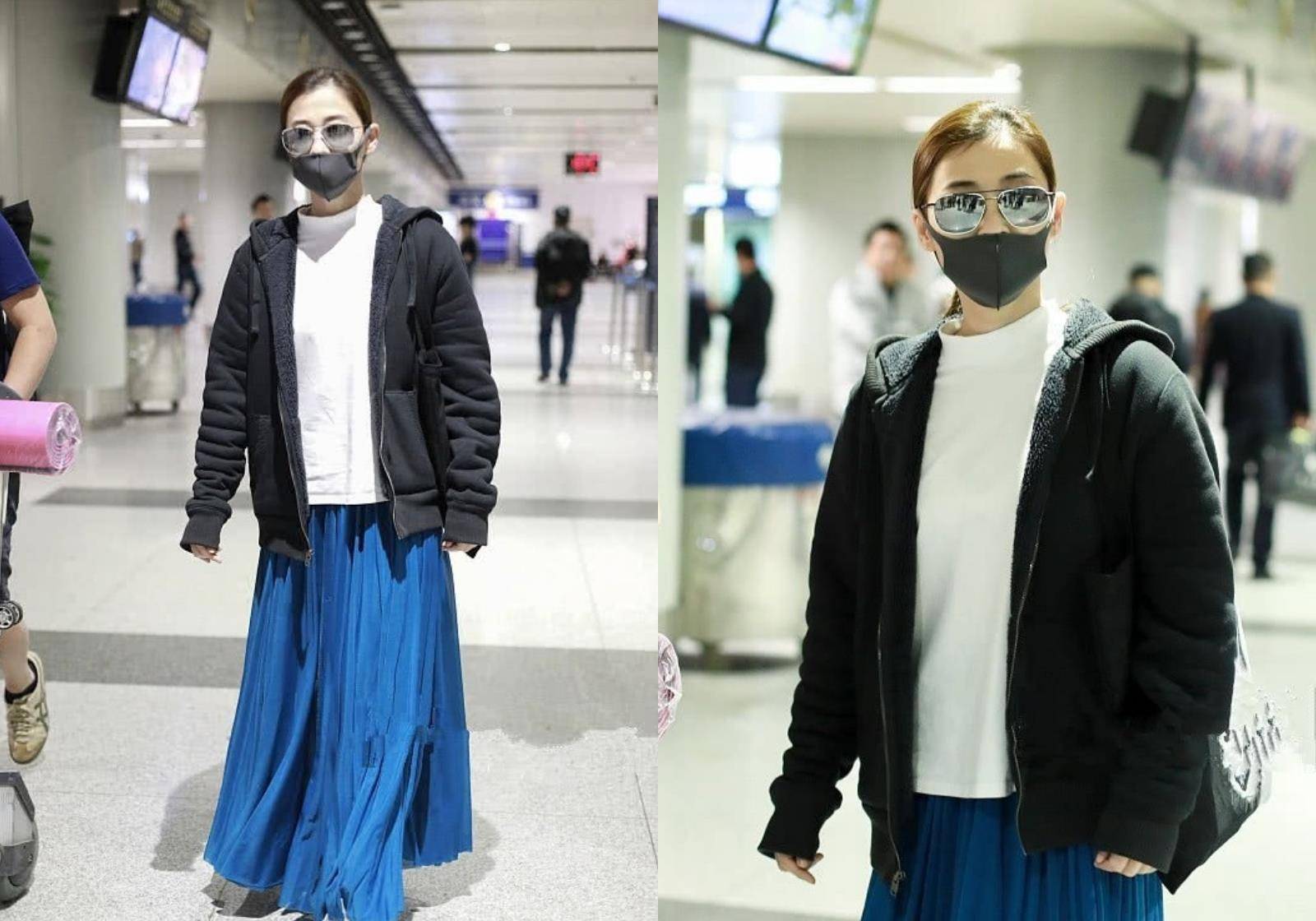 老公|梅婷一家四口现身机场，穿老公旧衣太抢镜，一对高颜值儿女更吸睛