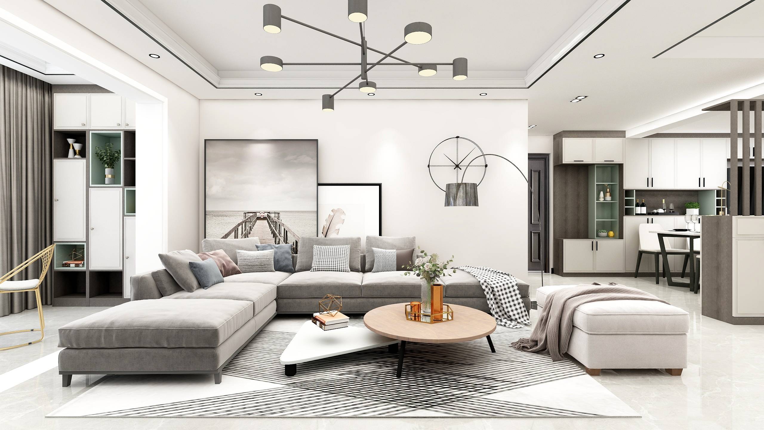 120㎡现代风格新房装修简洁时尚三居室