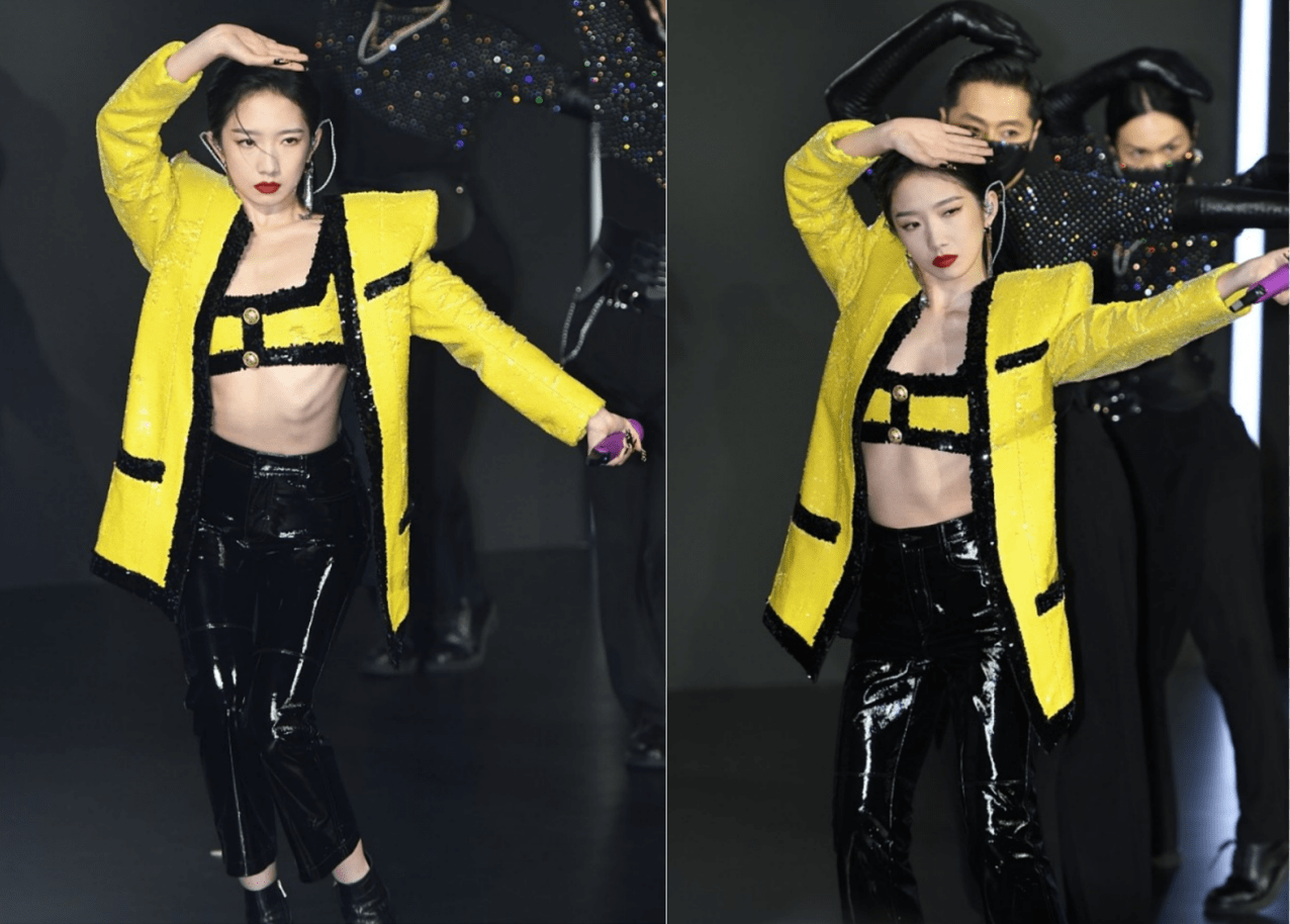 设计|孟美岐的打扮真飒,黑西装都能穿得这么特别,既显身材还显曲线