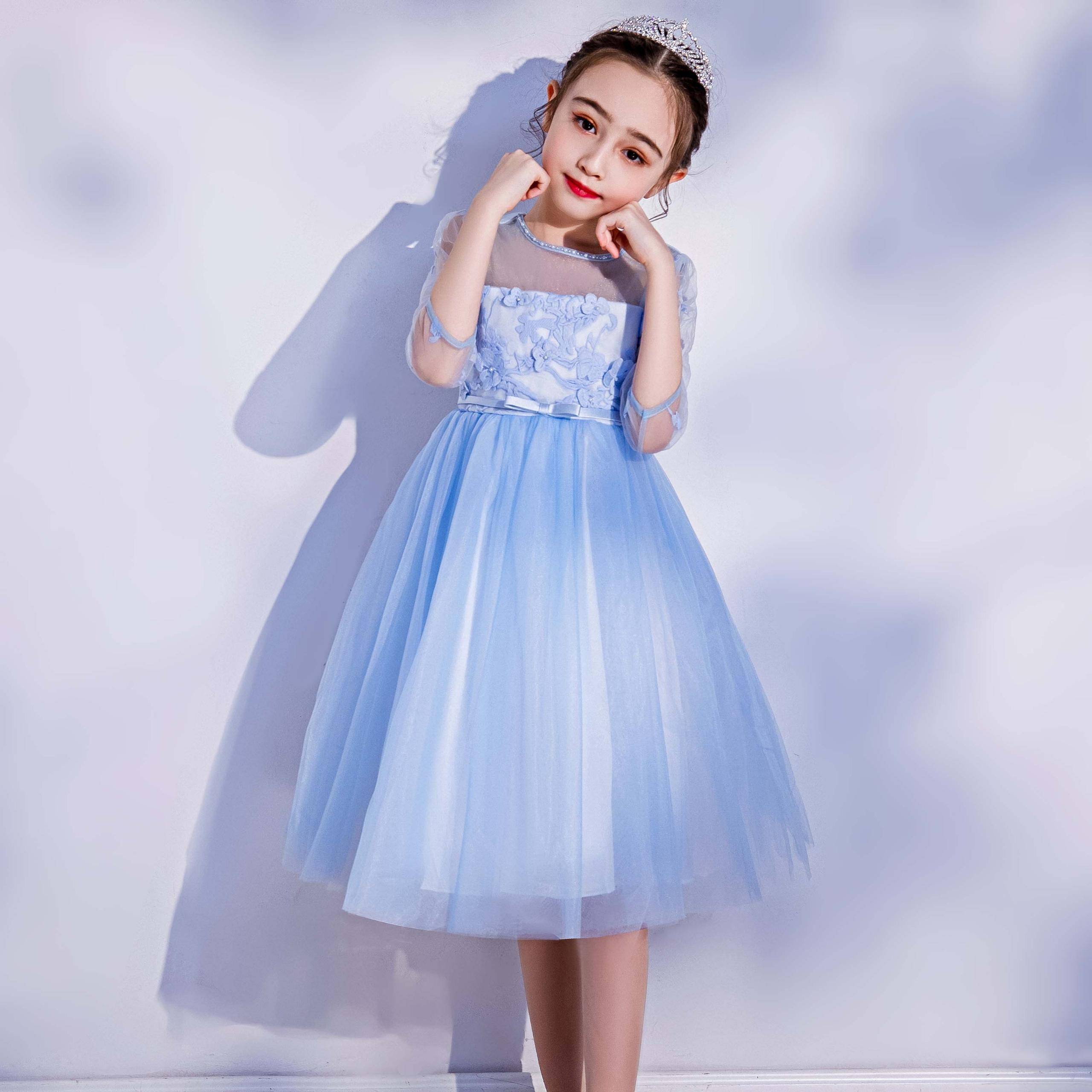 今日推荐:宝茉莉春夏公主裙粉蓝色七分中长袖钢琴演出服