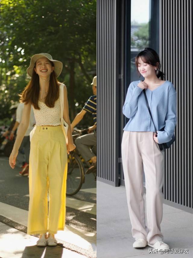 身材|身高仅158的女生，建议多穿“阔腿裤+平底鞋”，优化比例还特显高