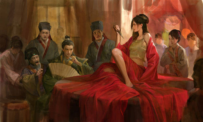 步骤|游戏插画，古装人物场景插画创作步骤和心得