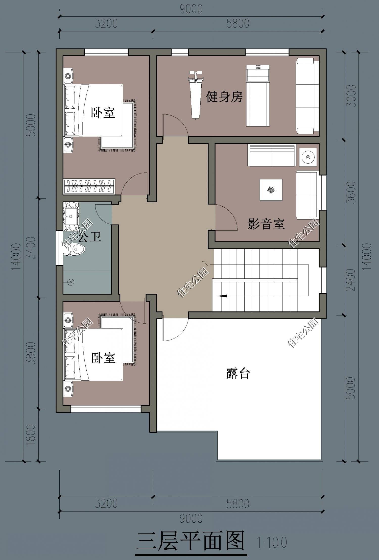 建築情況:共設9臥室 1客廳 1廚房 1餐廳 3衛 1書房 1影音室 1健身房 1