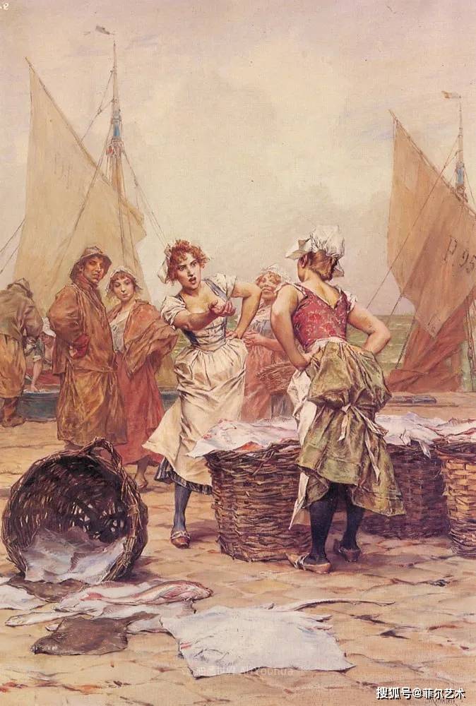 法国风格场景油画画面衣服质感人物神态表现得相当好