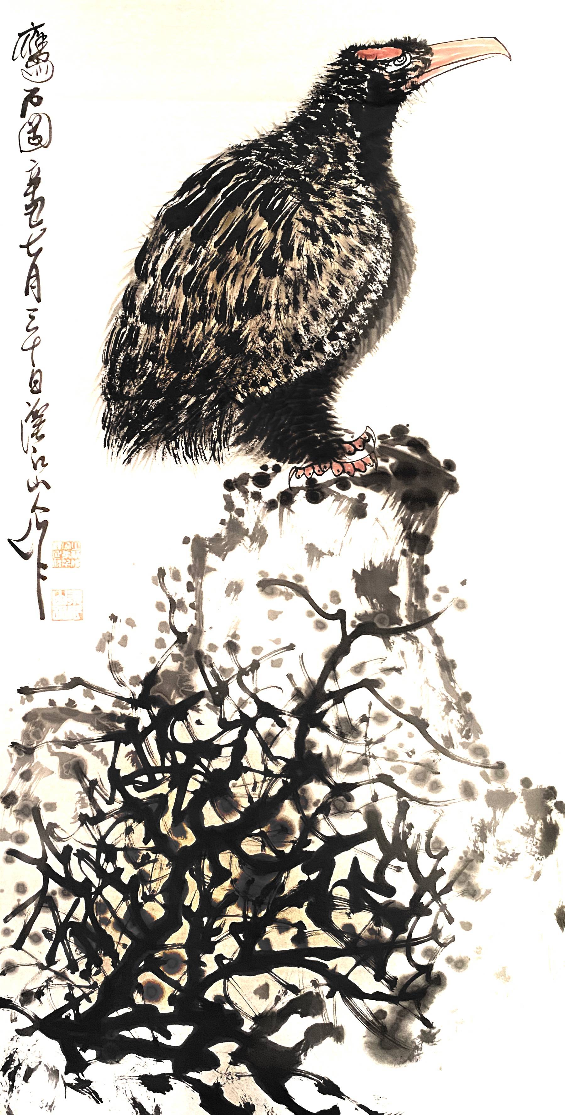 国画家,画鹰大家,指墨画艺术大师朱祖囯作品国画家,画鹰大家,指墨画