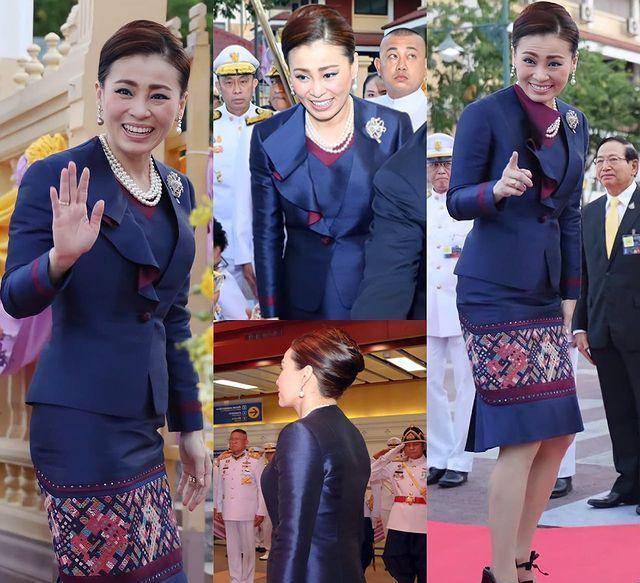 套装|苏提达王后晒Q版插画，穿蓝裙优雅端庄，经典泰式贵族气场！