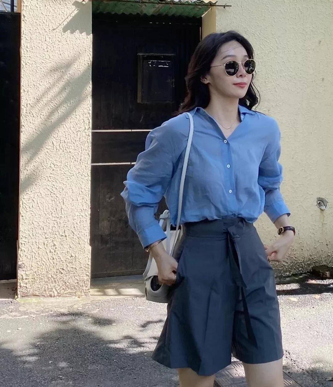 小个子|初秋这样穿“衬衫+五分裤”，显高显瘦还显气质，很适合小个子！