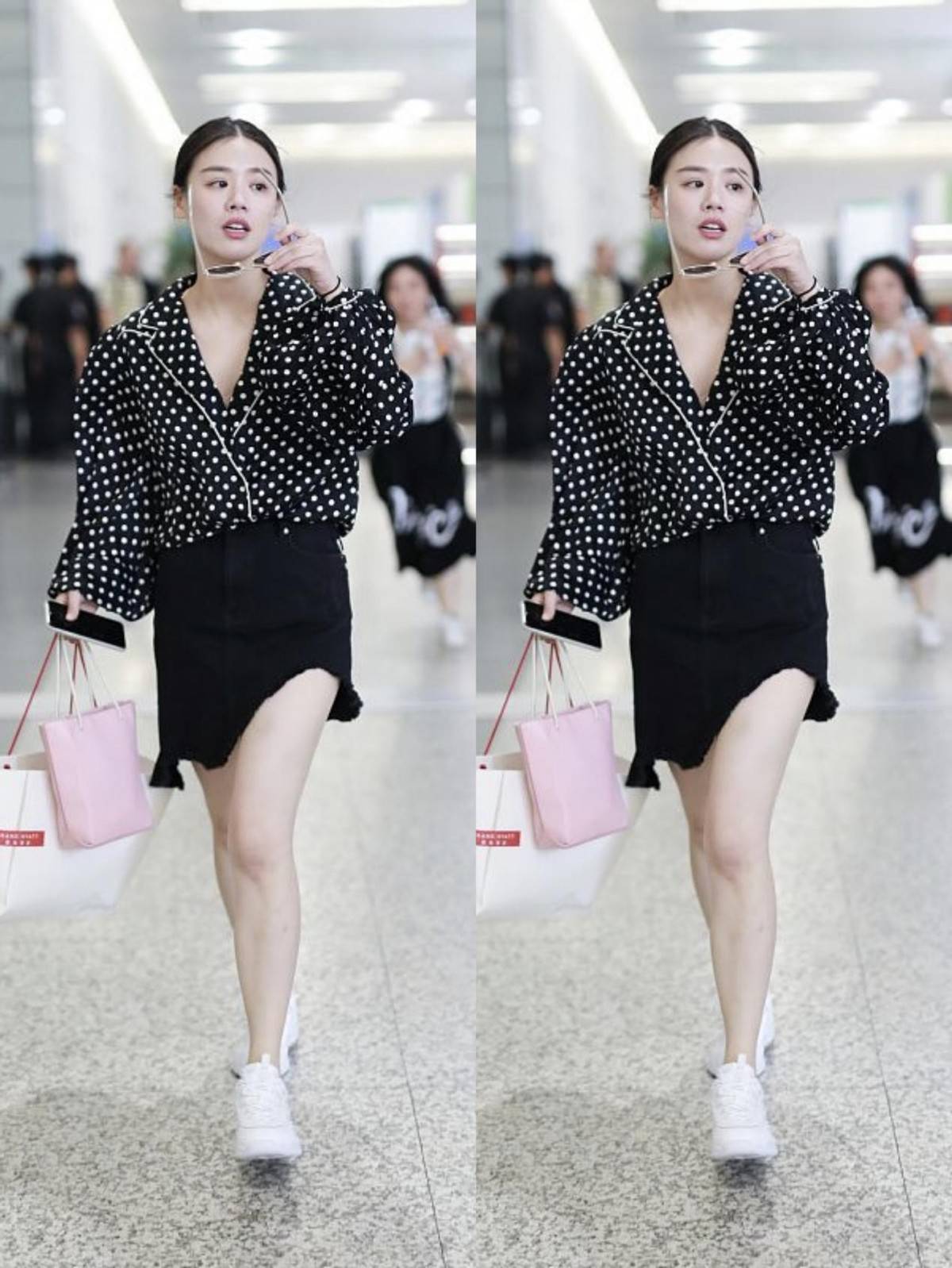 黑色|马思纯:黑色波点衬衫配上“烂裙子”,走轻熟风格,温柔中显时髦