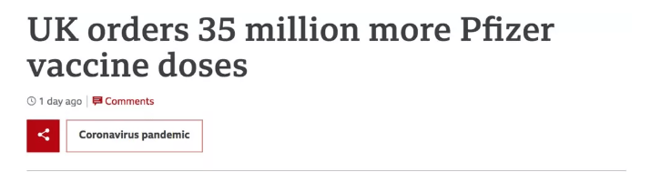 制药|英国再次官宣：已与辉瑞制药公司签署协议，再定3500万剂新冠疫苗！