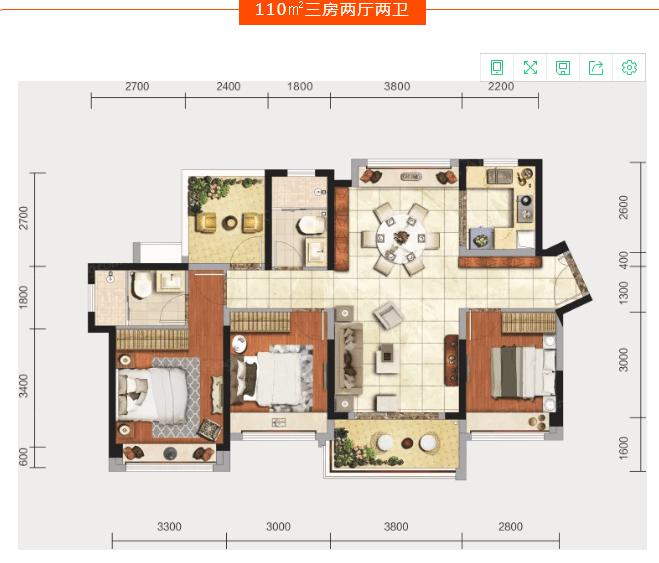 图片来源于网络 金裕·星河梧桐学校效果图 户型图 89㎡三房两厅一卫