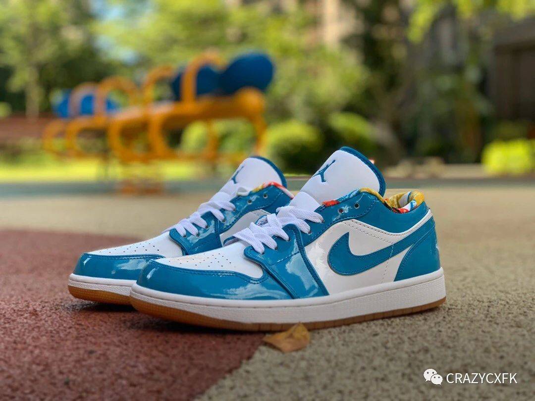 漆皮|乔丹 Air Jordan 1 Low Release 蓝生胶漆皮低帮运动鞋