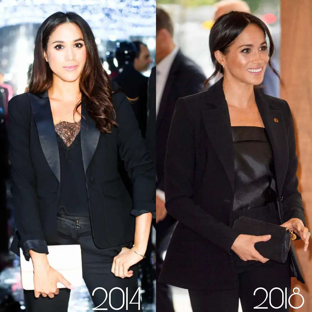 设计|梅根的黑色系穿搭：穿西装干练利落，比不上莱后有贵族气质