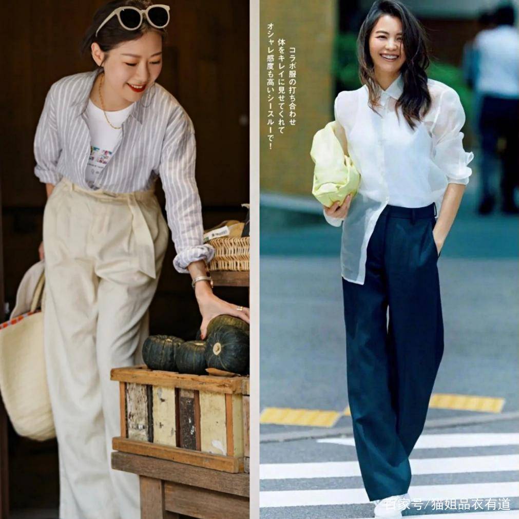 风情|初秋流行这样一组穿搭：“衬衫+阔腿裤”，简单高级还不挑人