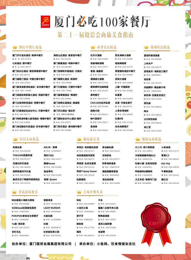 《第二十一届投洽会商旅美食指南—厦门必吃100家餐厅》推荐品牌名单