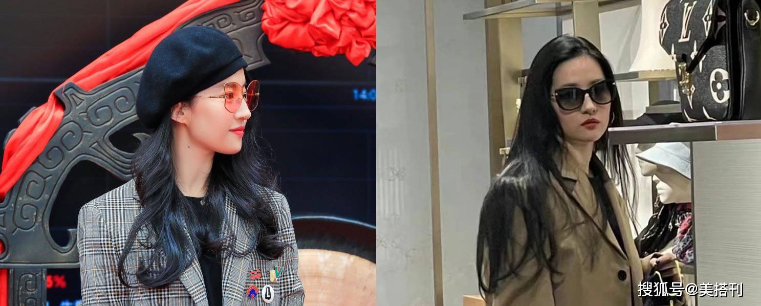 黑色|34岁刘亦菲无滤镜生图,五官精致颜值超能打,西装配长发又仙又攻