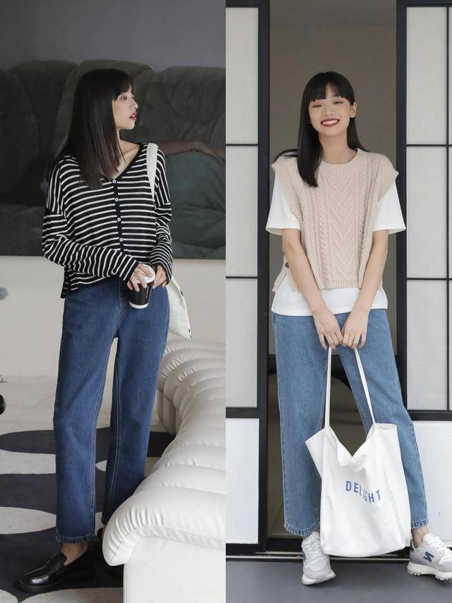 下半身 初秋搭配卫衣不如选针织衫，这两种搭配方式，简单实用还洋气