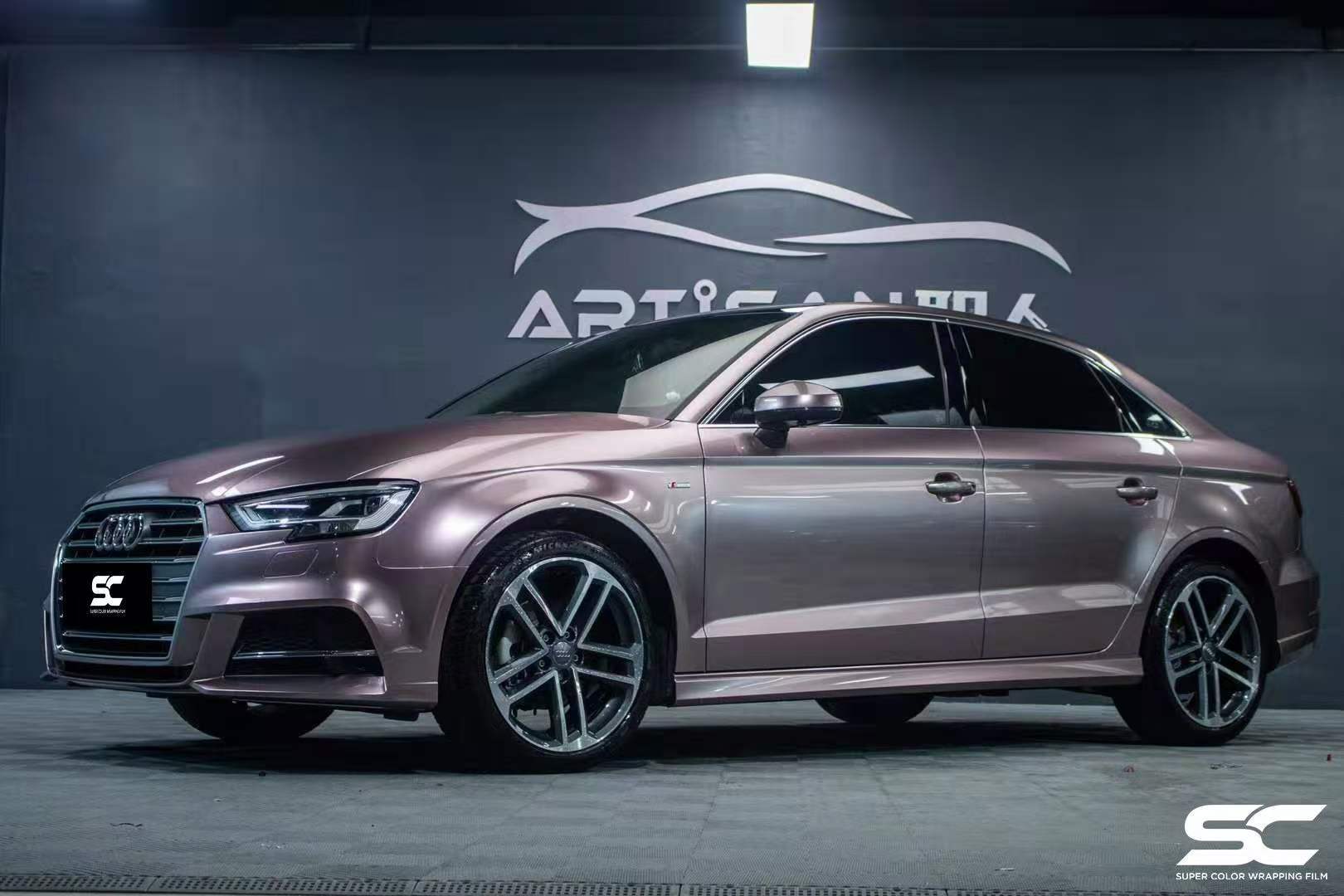 奥迪a3全车贴膜sc改色膜冰莓粉
