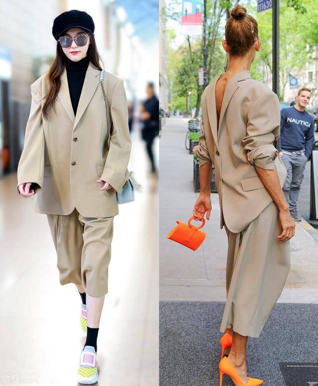 进行 席琳迪翁撞衫唐嫣，西装反穿更有个人魅力，时尚感不服不行