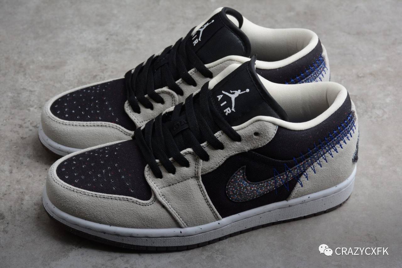 Low 乔丹 Air Jordan 1 Low Crater 灰蓝黑缝线低帮篮球鞋