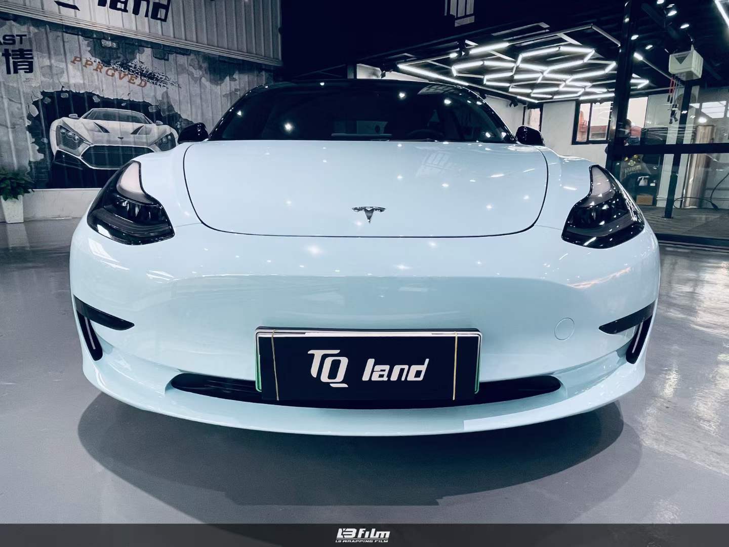特斯拉-model3全车lb改色膜pet冰川蓝