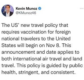 美将取消入境限制 11月8日起完全接种疫苗外国旅客可入境 航空股上涨 美国
