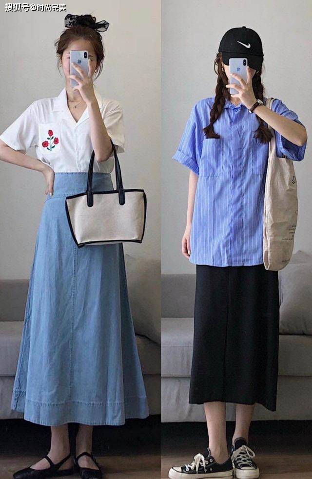 夏天 很适合职场女人的穿搭：长上衣+半身裙，时髦优雅，还很显高级