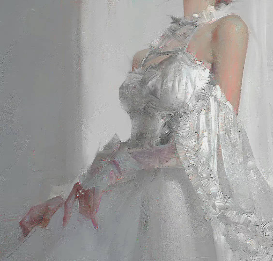 插画 高级油画质感插画作品，笔下的白衣少女太梦幻了
