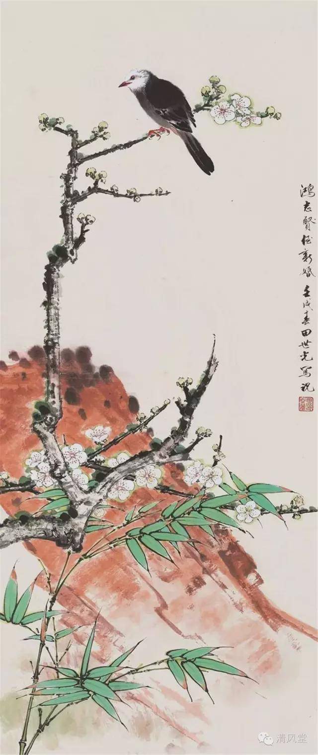 国画精品:浅远山色花缀树, 一片江山水墨图