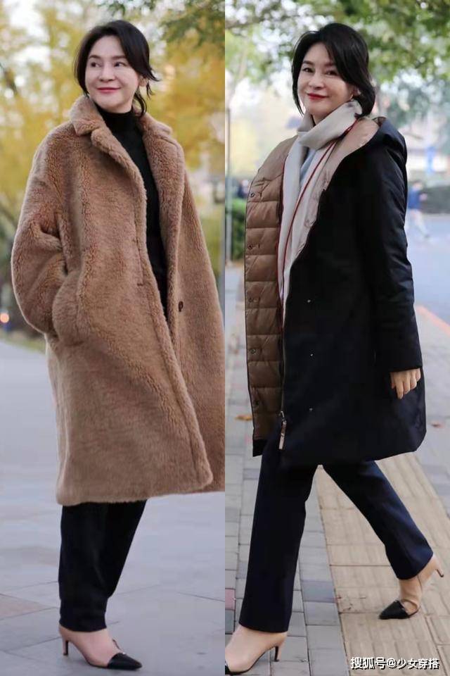 黑色 “大衣+长靴、羽绒服+短靴”才是60+岁女人的秋冬打扮！优雅舒适