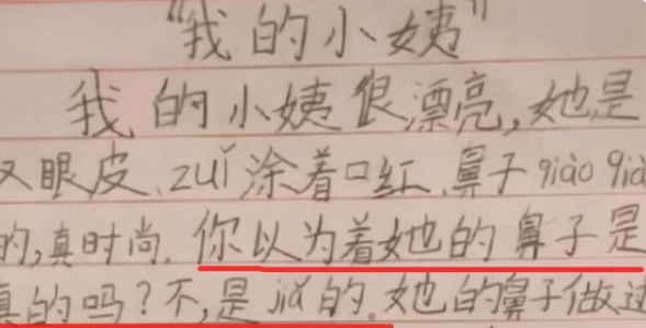 小学生作文 我的小姨 走红网络 内容画风过于真实 小姨直呼嫁不出去了 孩子