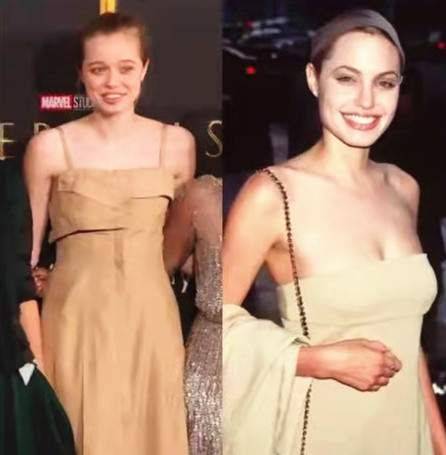 文化 皮特大闺女希洛惊艳红毯,穿印花礼服挺美,脸型就是“复合体”