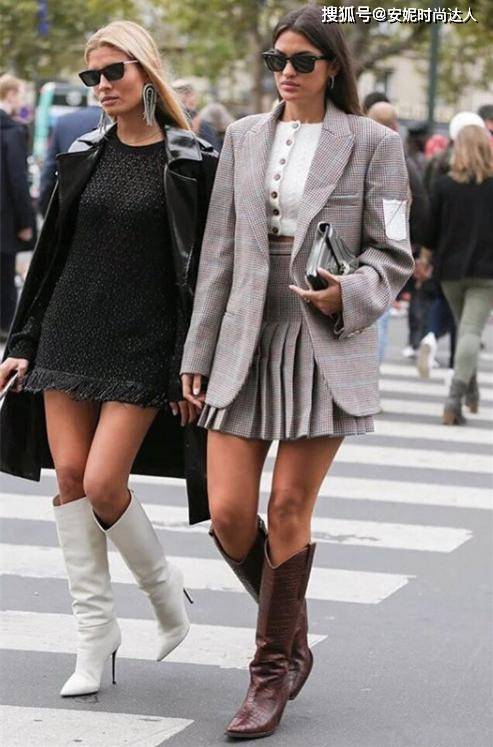 欧美风 长靴和欧美风的CP组合，街头时尚的酷girl，混搭风也可以尽情秀腿