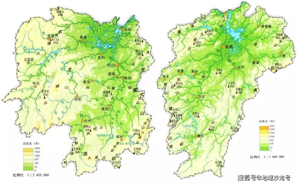 湖南省和江西省地形圖我國的東北地區主要為遼寧省,吉林省和黑龍江省