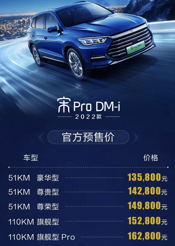 2022款比亚迪宋prodmi正式开启预售预售价1358万元起